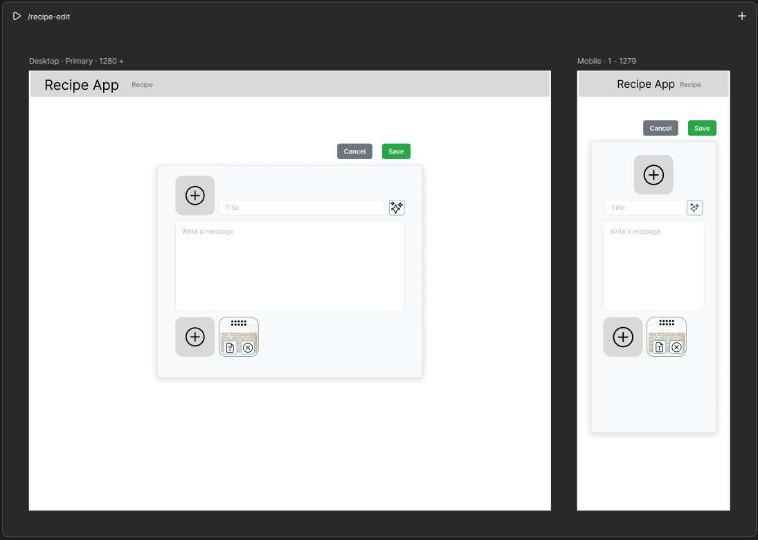 Recipe edit page - desktop and mobile layouts